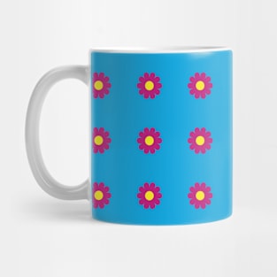 Cerise daisies with Yellow centres on a Vibrant Blue background Mug